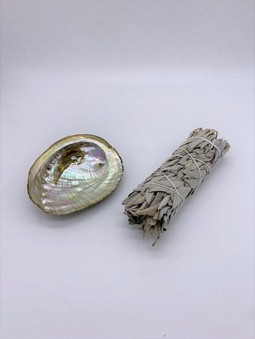 Mini Abalone Shell & White Sage Smudge Stick - Alluring Goddess 
